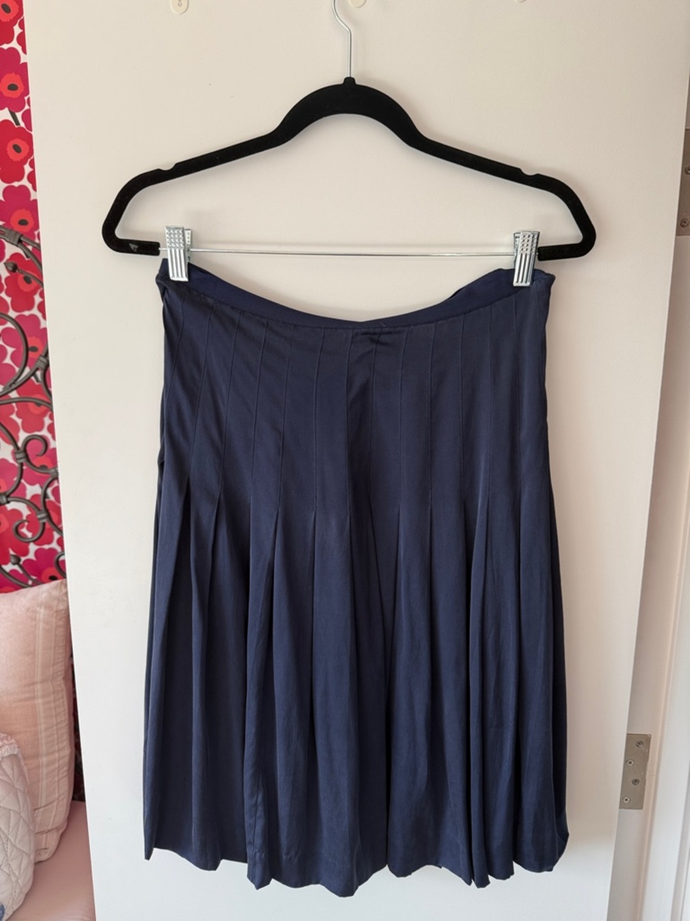Theory Navy Pleated Silk Skirt